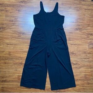 Eileen Fisher Women Black Scoop Neck Tank Soft Stretch Wide Leg Crop Jumpsuit LP